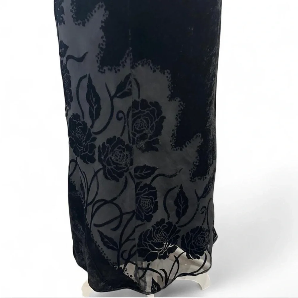 Vintage Evan Picone Black Velvet Cowl Neck Floral Midi Dress - Picture 6 of 7